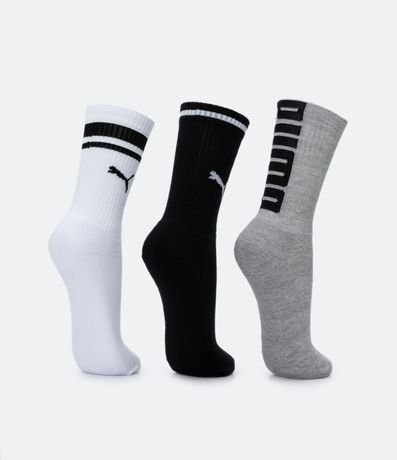 Kit 03 Medias Caña Larga Deportiva en Algodón con Logotipo y Lettering Puma 3