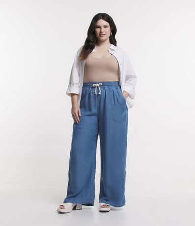 Pantalón Pantalona en Jeans con Lazo en la Cintura Curve & Plus Size