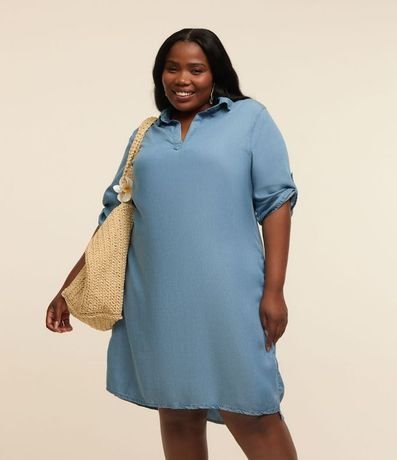 Vestido Chemise en Jean con Cuello Solapa Curve & Plus Size