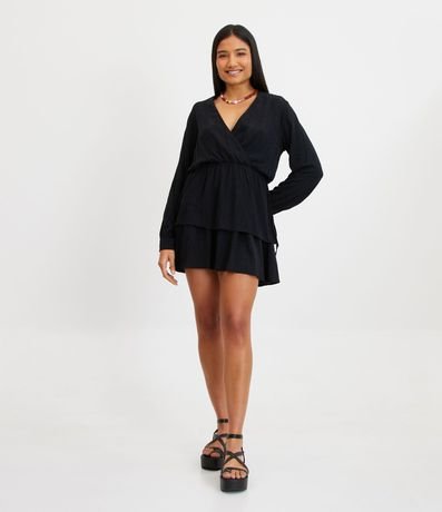 Vestido Manga Larga en Viscosa Jaquard con Capas Superpuestas 2