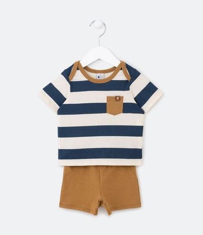 Conjunto Infantil con Estampa Rayada y Bolsillo Contrastante - Talle 0 a 18 meses