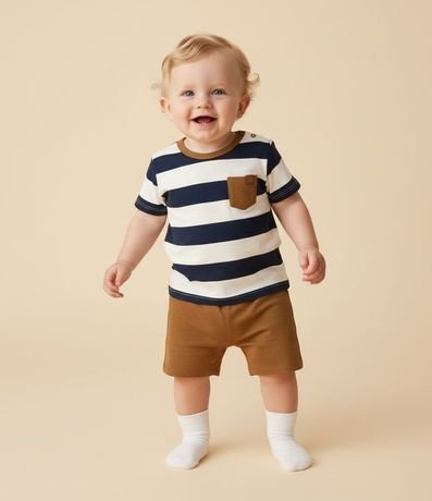 Conjunto Infantil con Estampa Rayada y Bolsillo Contrastante - Talle 0 a 18 meses