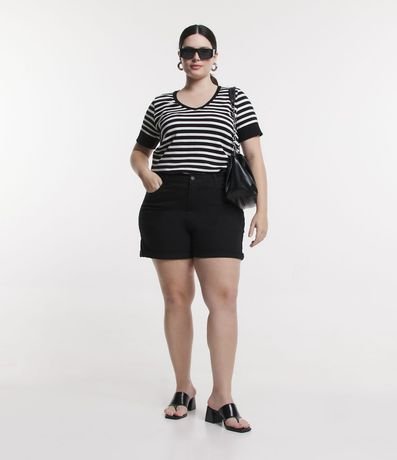Short Hot Pants en Sarga con Bajo Plegado Curve & Plus Size