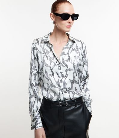 Camisa en Tela Satinada con Estampa Abstracta 1