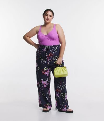 Pantalón Pantalona en Viscosa con Estampa Floral Curve & Plus Size