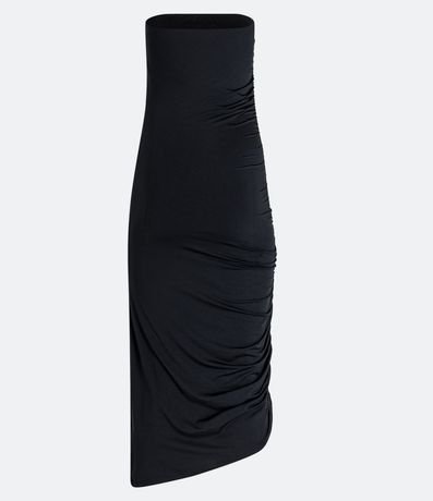 Vestido Midi sin Breteles en Media Malla con Fruncido Lateral 2