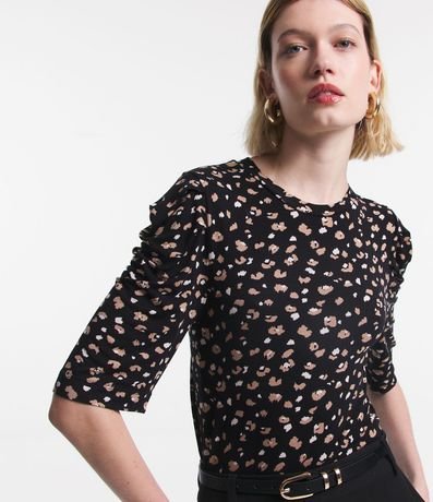 Blusa en Viscolycra con Pliegues en la Manga y Estampado de Leopardo 1