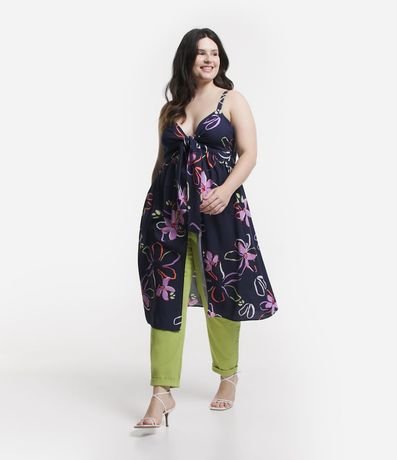 Blusa Alargada en Viscosa con Lazo en el Escote Curve & Plus Size