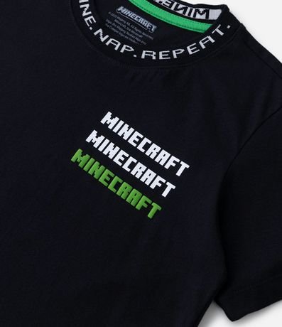 Remera Infantil con Cuello Jacquard y Silk Minecraft - Talle 5 a 14 años