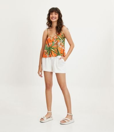 Short en Lino con Cintura Fruncida y Banda para Lazo