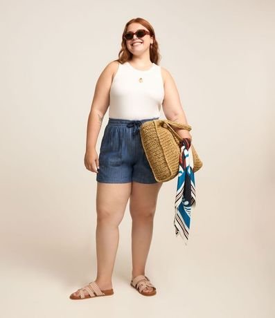 Short Comfy Jeans con Lazo en la Cintura Curve & Plus Size