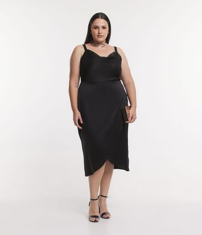 Vestido Midi en Tela Satinada con Pollera Cruzada Curve & Plus Size