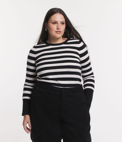 Blusa de Punto con Estampa Rayada Contrastante Curve & Plus Size