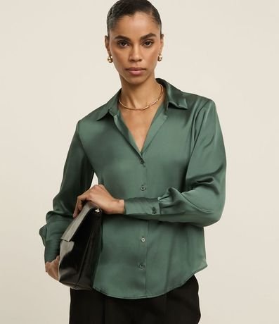 Camisa en Satén con Recortes y Botones