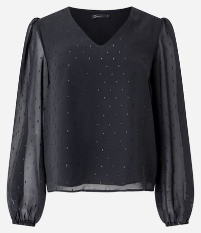Blusa en Chiffon con Manga Larga con Transparencia y Brillos Discretos 1