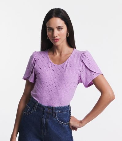 Blusa en Laise con Manga Abullonada y Detalle Sobrepuesto 1