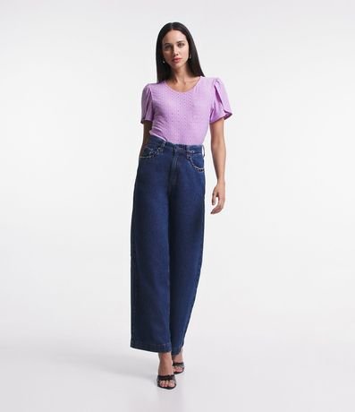 Blusa en Laise con Manga Abullonada y Detalle Sobrepuesto 2