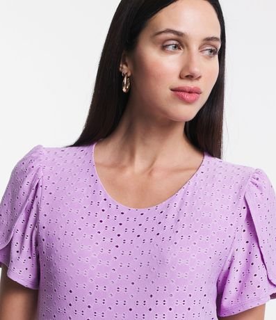 Blusa en Laise con Manga Abullonada y Detalle Sobrepuesto 3