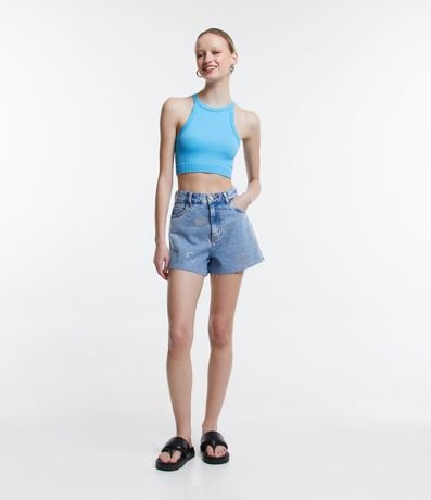 Short Cintura Alta Jeans con Brillos de Corazones y Estrellas 1