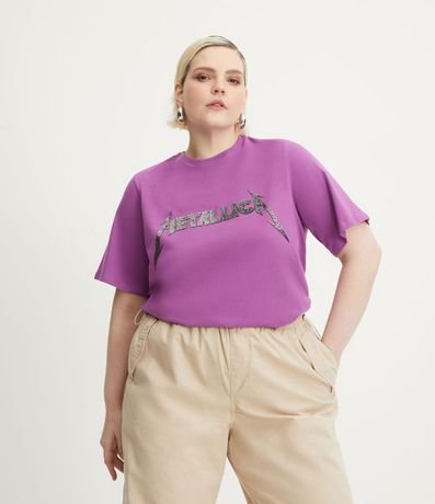 Remera Alargada en Media Malla con Estampa Metallica Curve & Plus Size
