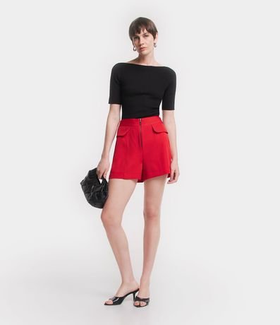 Short Sastrería Cintura Alta con Solapas y Bolsillos