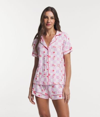Pijama Americano Corto en Media Malla de Cuadros Hello Kitty 1