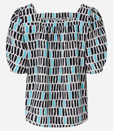 Blusa Manga Abullonada en Crepé con Estampa Geométrica 2