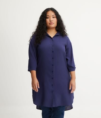 Vestido Chemise en Viscosa con Abotonado y Manga 3/4 Curve & Plus Size