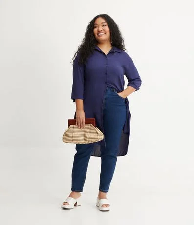 Vestido Chemise en Viscosa con Abotonado y Manga 3/4 Curve & Plus Size 2