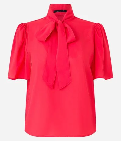 Blusa Manga Abullonada en Crepé Lazo en el Cuello