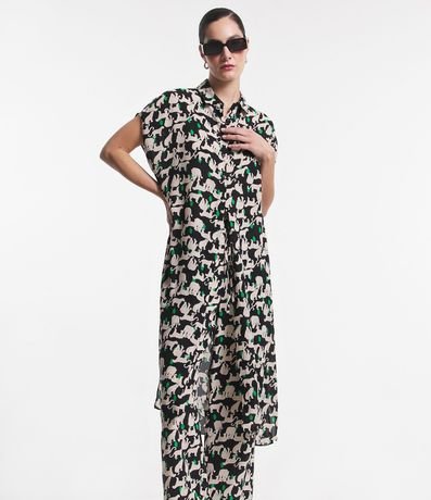 Blusa Chemise Manga Corta sin Sisa en Tul Estampada de Leopardos 1