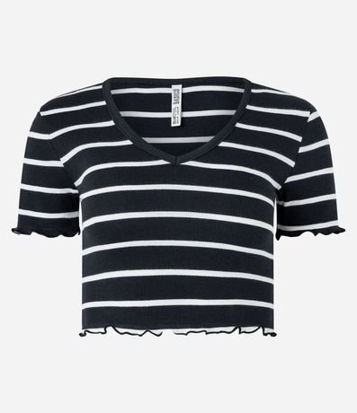 Blusa Cropped en Rib Rayada con Mangas y Barra en Olas 1