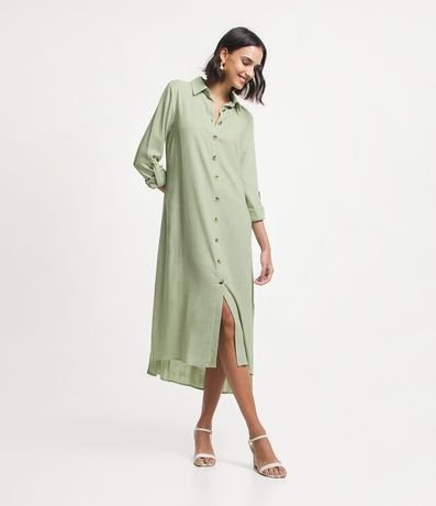 Vestido Chemise Alargado en Viscolino con Botones Contrastantes