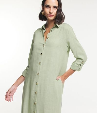 Vestido Chemise Alargado en Viscolino con Botones Contrastantes 2