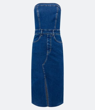 Vestido Midi Jeans Sin Breteles y con Abertura Delantera 1