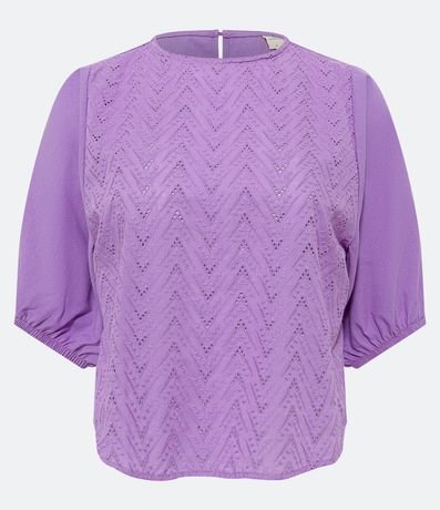 Blusa Manga Abullonada en Laise con Textura Cutout 1
