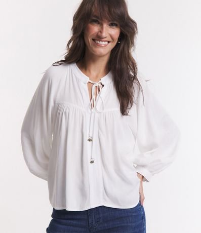Blusa Amplia Manga Larga en Viscosa Texturizada con Lazo 1