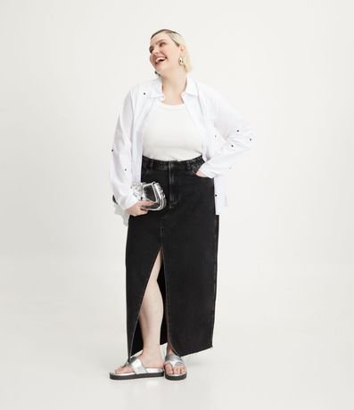 Pollera Larga Jeans con Fenda Delantero Curve & Plus Size