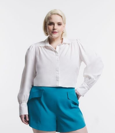 Camisa en Tricolina con Manga Abullonada y Puños Anchos Curve & Plus Size