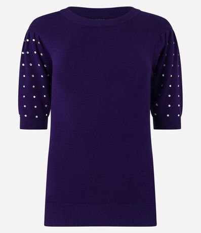Blusa en Viscosa con Manga Abullonada y Strass Aplicado 7