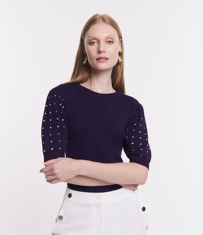 Blusa en Viscosa con Manga Abullonada y Strass Aplicado 2