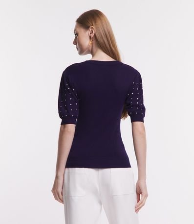 Blusa en Viscosa con Manga Abullonada y Strass Aplicado 4
