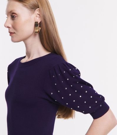 Blusa en Viscosa con Manga Abullonada y Strass Aplicado 6