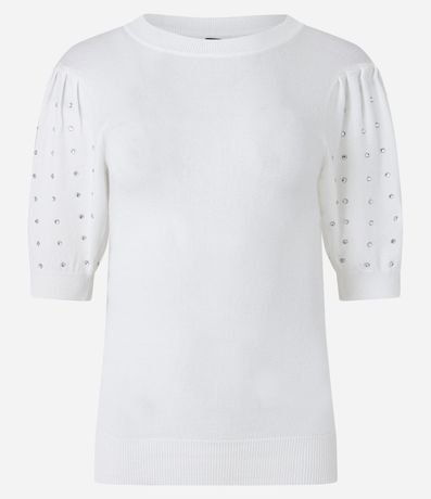 Blusa en Viscosa con Manga Abullonada y Strass Aplicado 6
