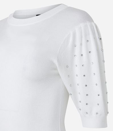 Blusa en Viscosa con Manga Abullonada y Strass Aplicado 7