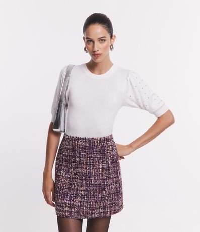 Blusa en Viscosa con Manga Abullonada y Strass Aplicado 1