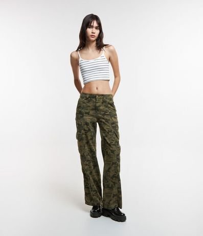 Blusa Cropped de Tirante en Media Malla con Rayas y Textura 2