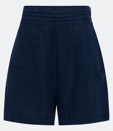 Short Recto en Viscolino con Detalle em la Cintura y Bolsillos