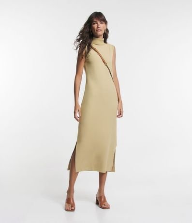 Vestido Midi en Suedine con Cuello Alto 2