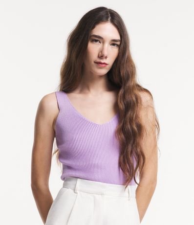 Blusa Musculosa en Punto Acanalado con Escote V 5